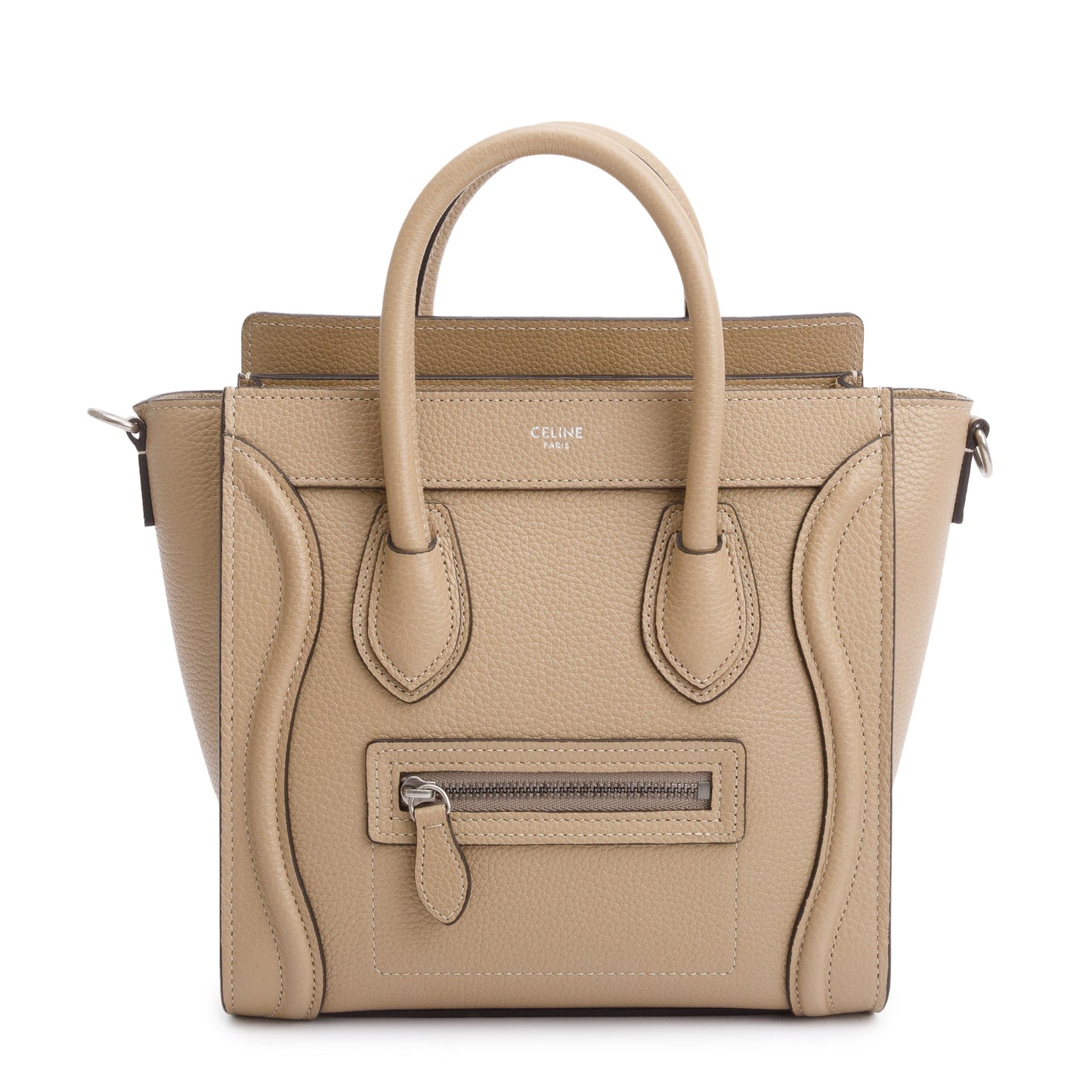 Celine Beige Drummed Calfskin Leather Nano Luggage Tote