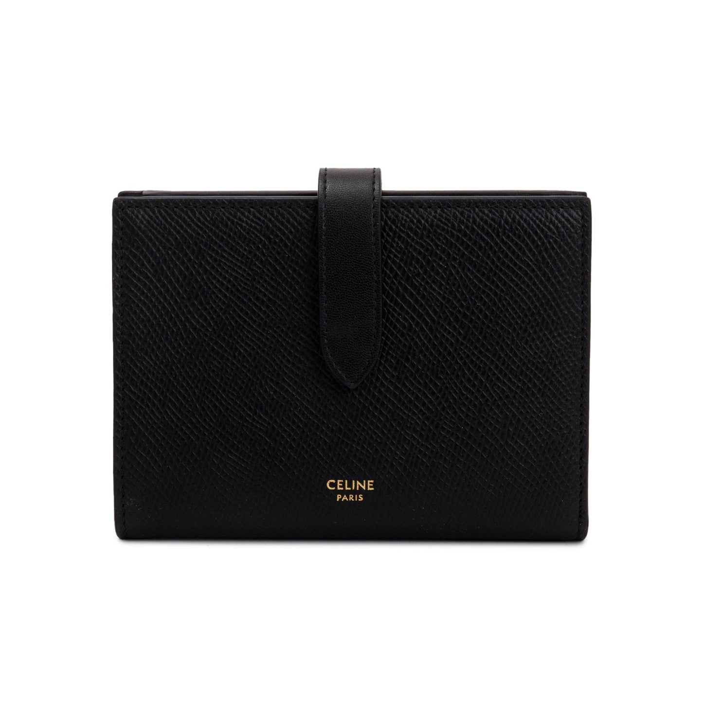 Celine Black Grained Calfskin Leather Medium Strap Wallet