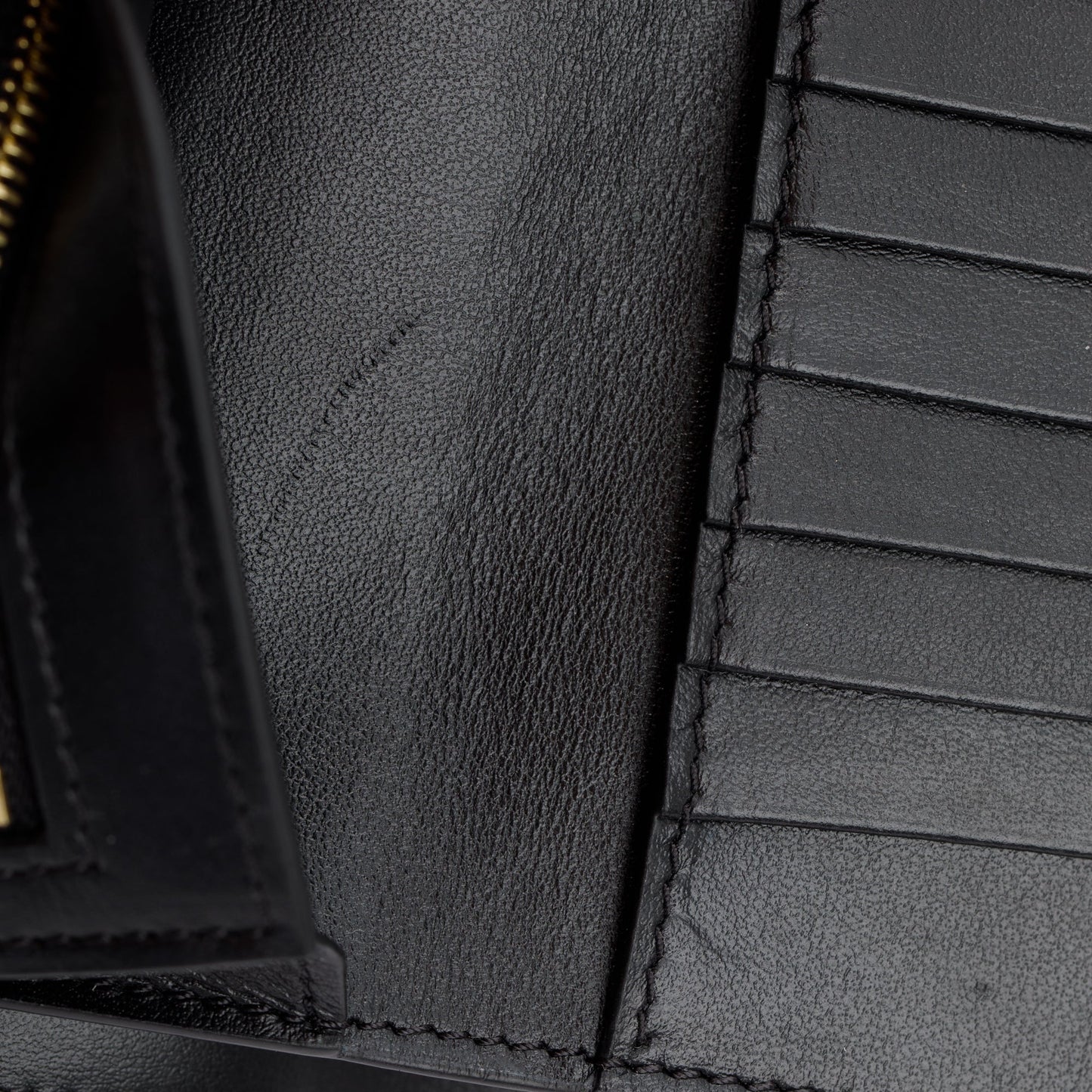 Celine Black Grained Calfskin Leather Strap Wallet
