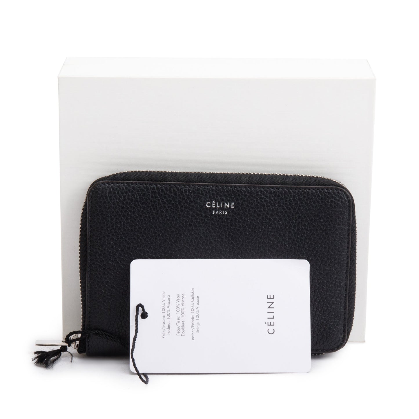 Celine Black Grained Calfskin Leather Zipped Compact Wallet