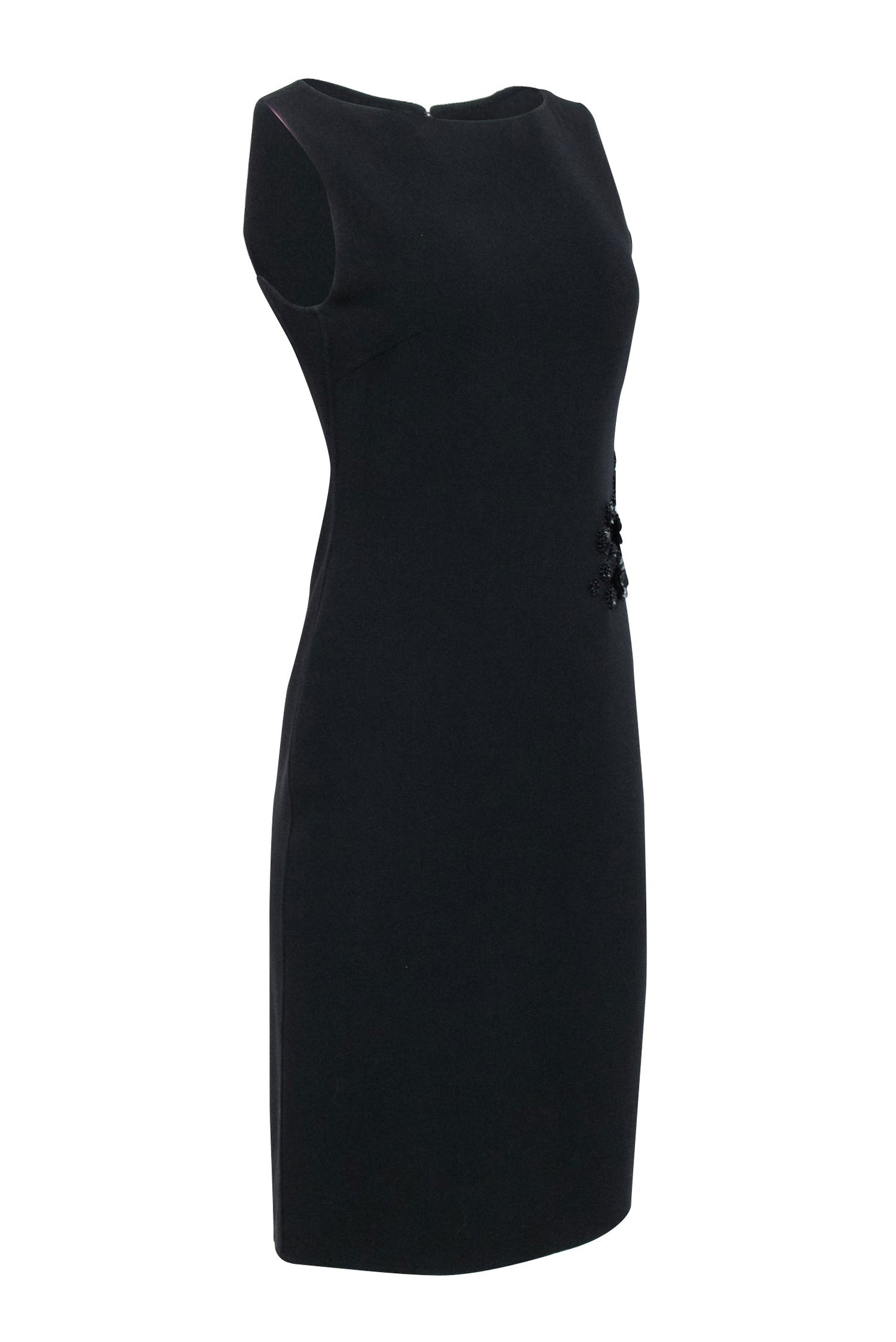 Luxury CELINE - Black Sleeveless Sheath Dress w/ Side Embellishment Detail Sz 6