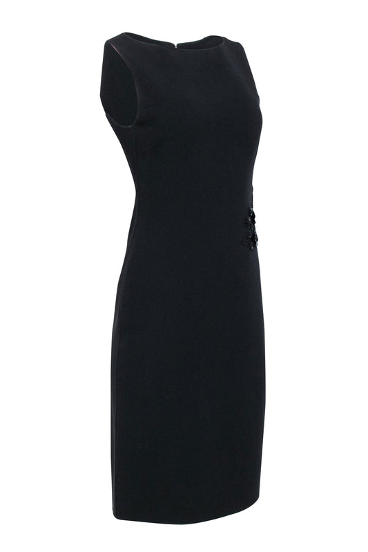 Luxury CELINE - Black Sleeveless Sheath Dress w/ Side Embellishment Detail Sz 6