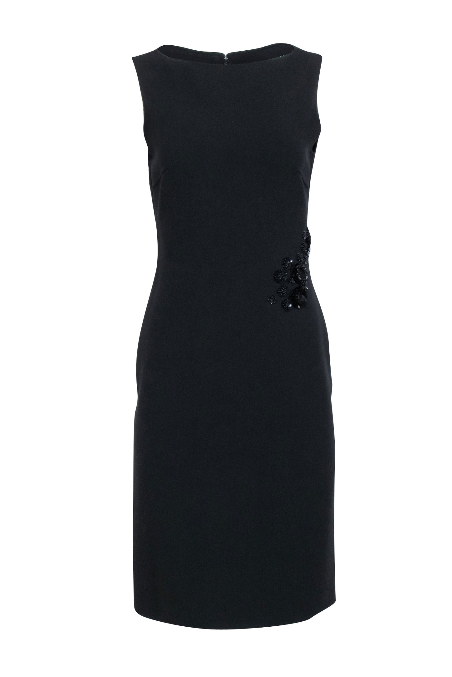 Luxury CELINE - Black Sleeveless Sheath Dress w/ Side Embellishment Detail Sz 6