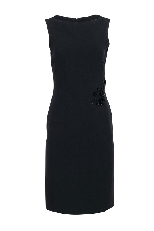 Luxury CELINE - Black Sleeveless Sheath Dress w/ Side Embellishment Detail Sz 6