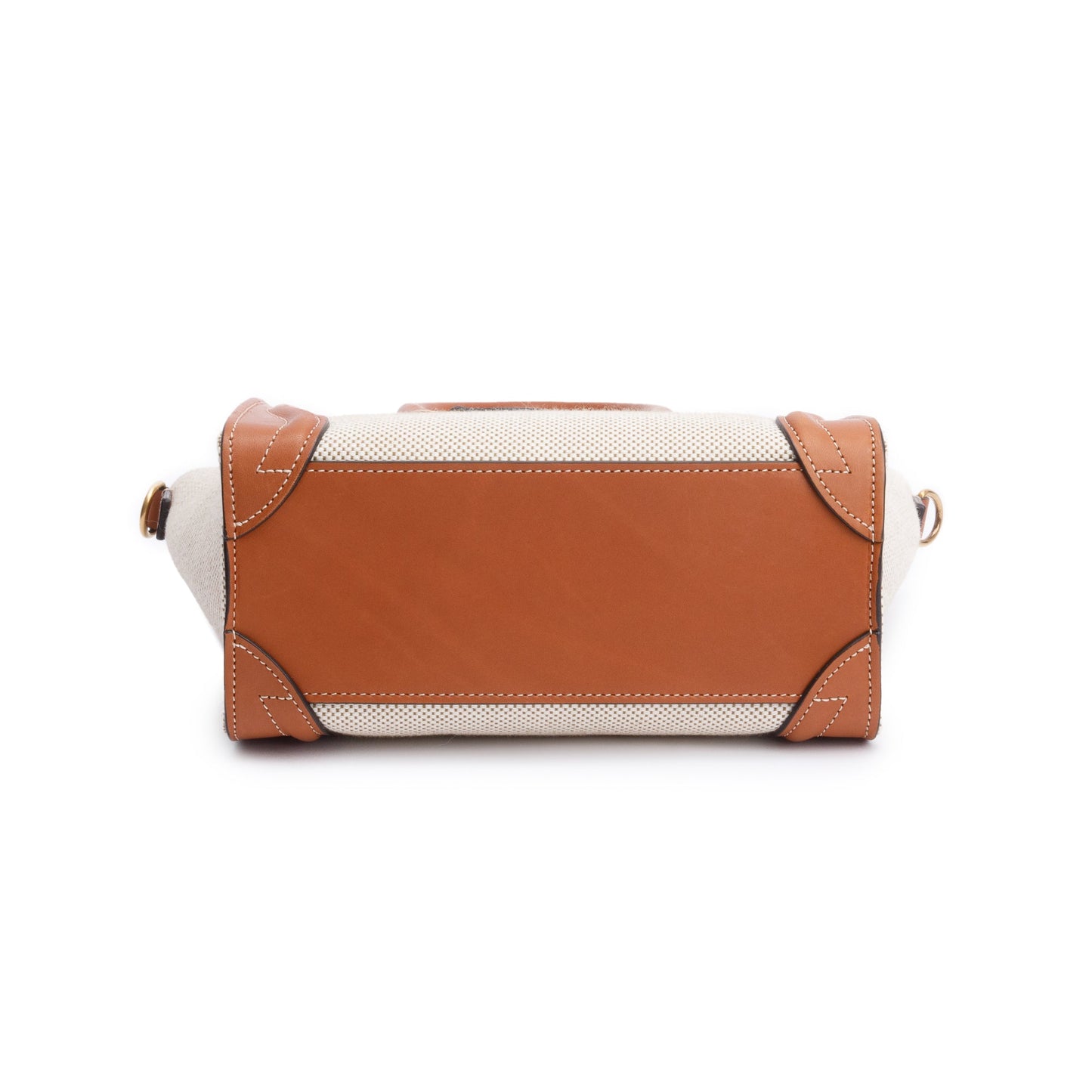 Celine Neutral Canvas Brown Calfskin Leather Nano Luggage Tote