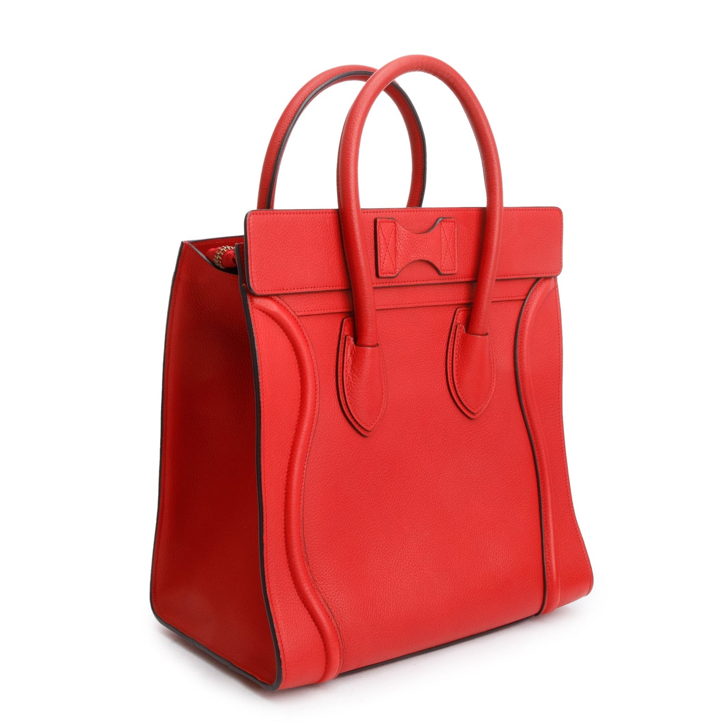 Celine Red Drummed Calfskin Leather Mini Luggage Tote