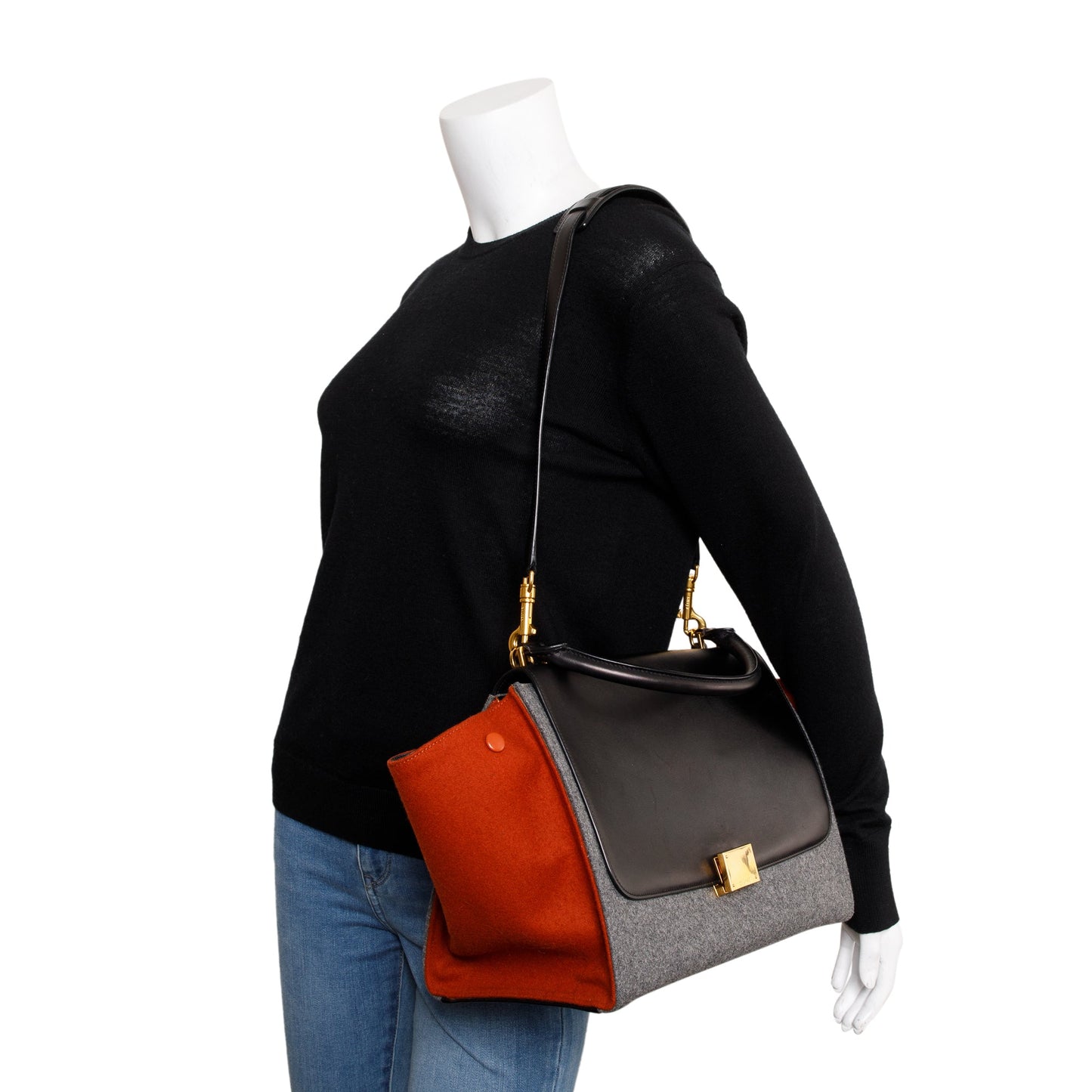 Celine Tricolor Calfskin Leather and Felt Medium Trapeze Bag