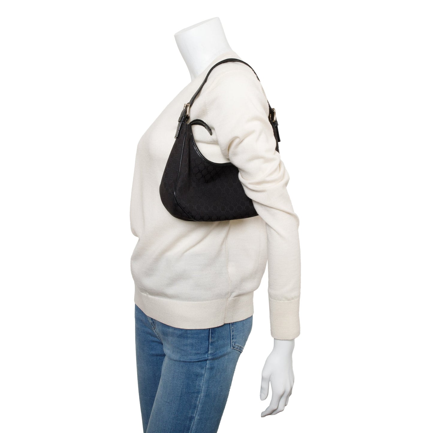 Celine Vintage Black Triomphe Canvas Ava Shoulder Bag