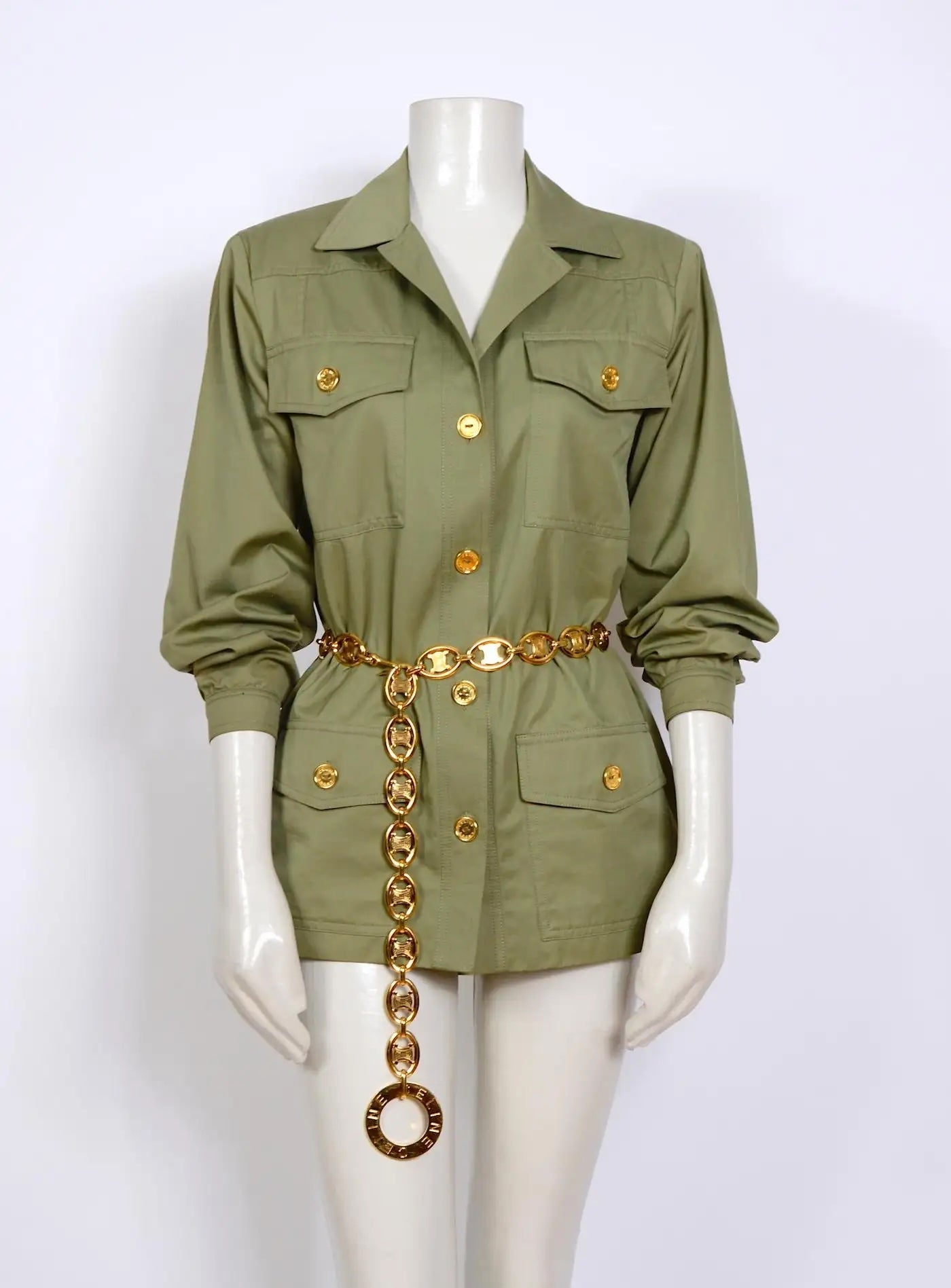 CÉLINE VINTAGE LARGE SIGNED GOLD-TONE LOGO CHAIN LINK BELT