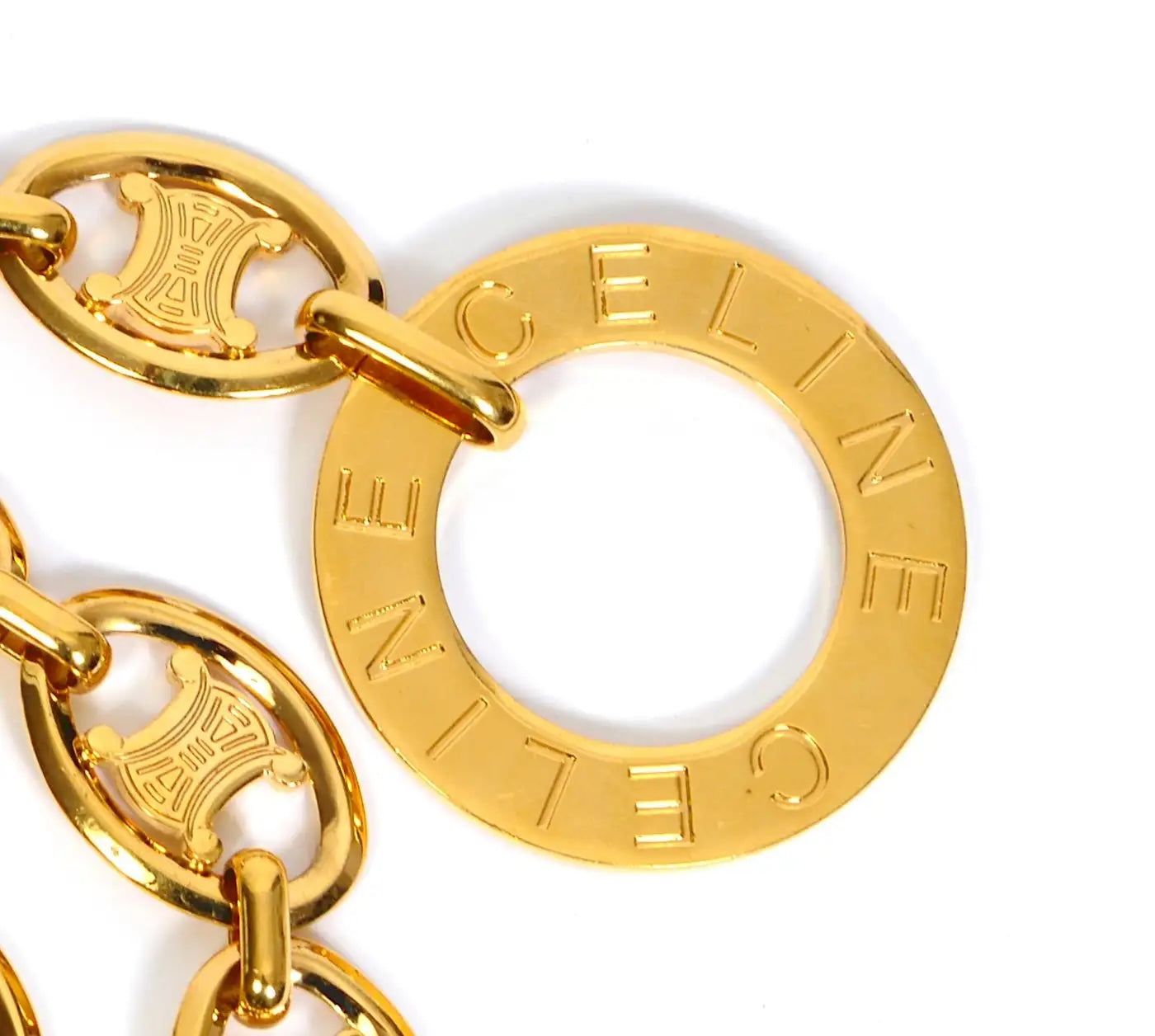 CÉLINE VINTAGE LARGE SIGNED GOLD-TONE LOGO CHAIN LINK BELT