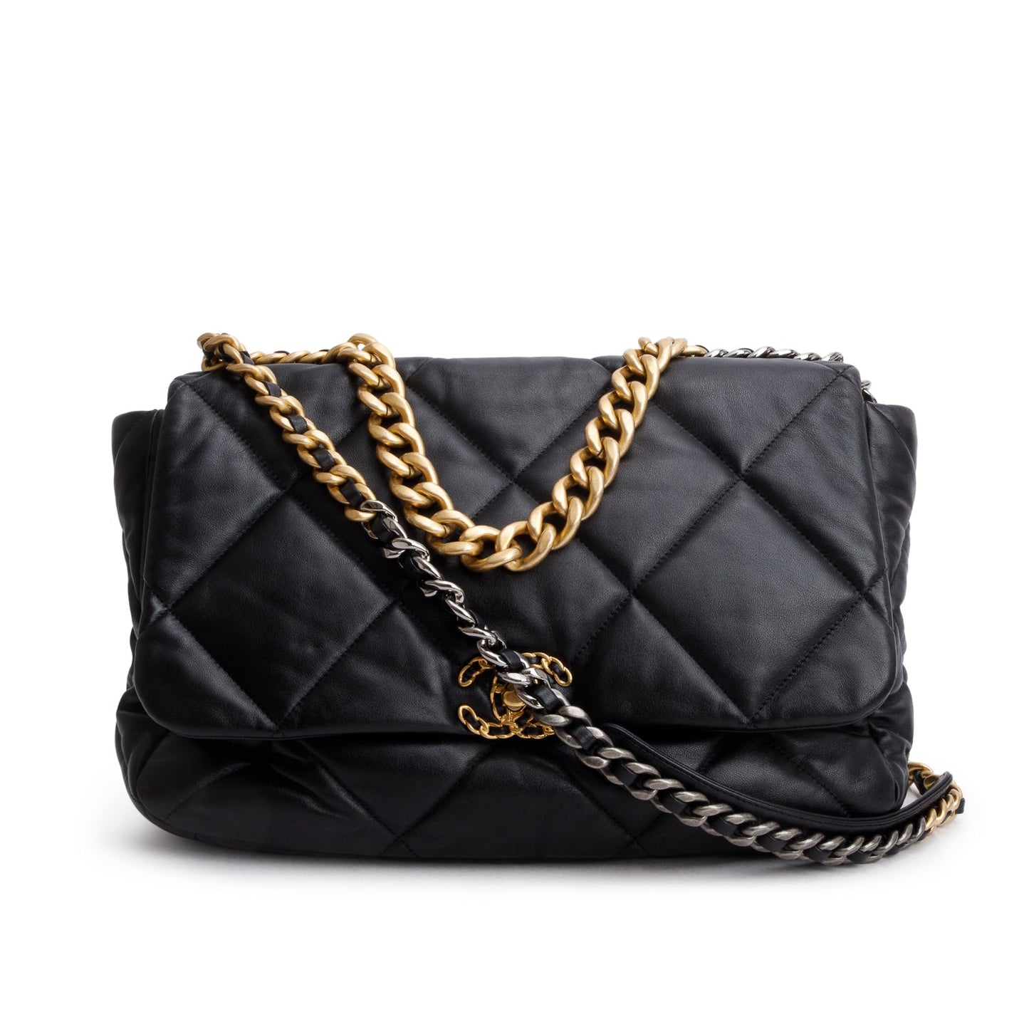 Chanel Black Lambskin Leather Maxi 19 Flap Bag