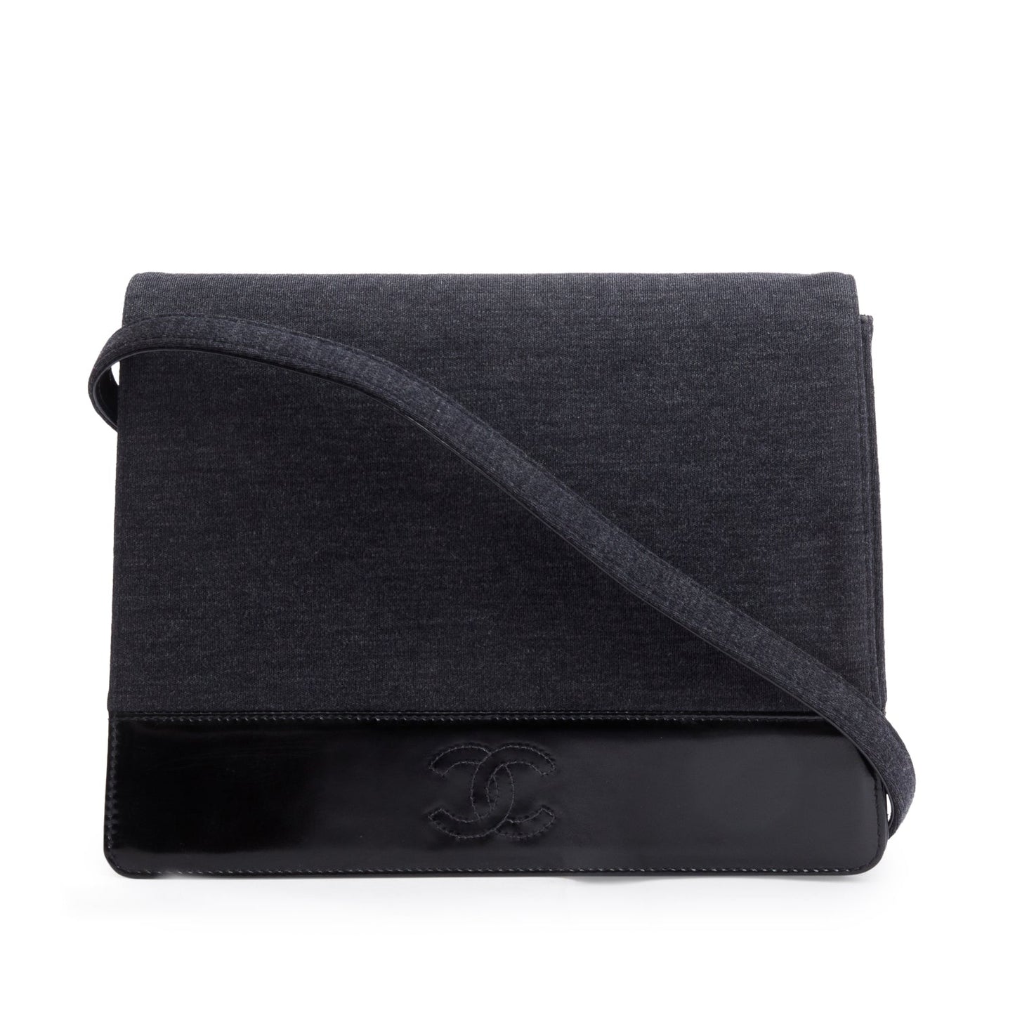 Chanel Grey Jersey Patent Leather CC Flap Shoulder Bag