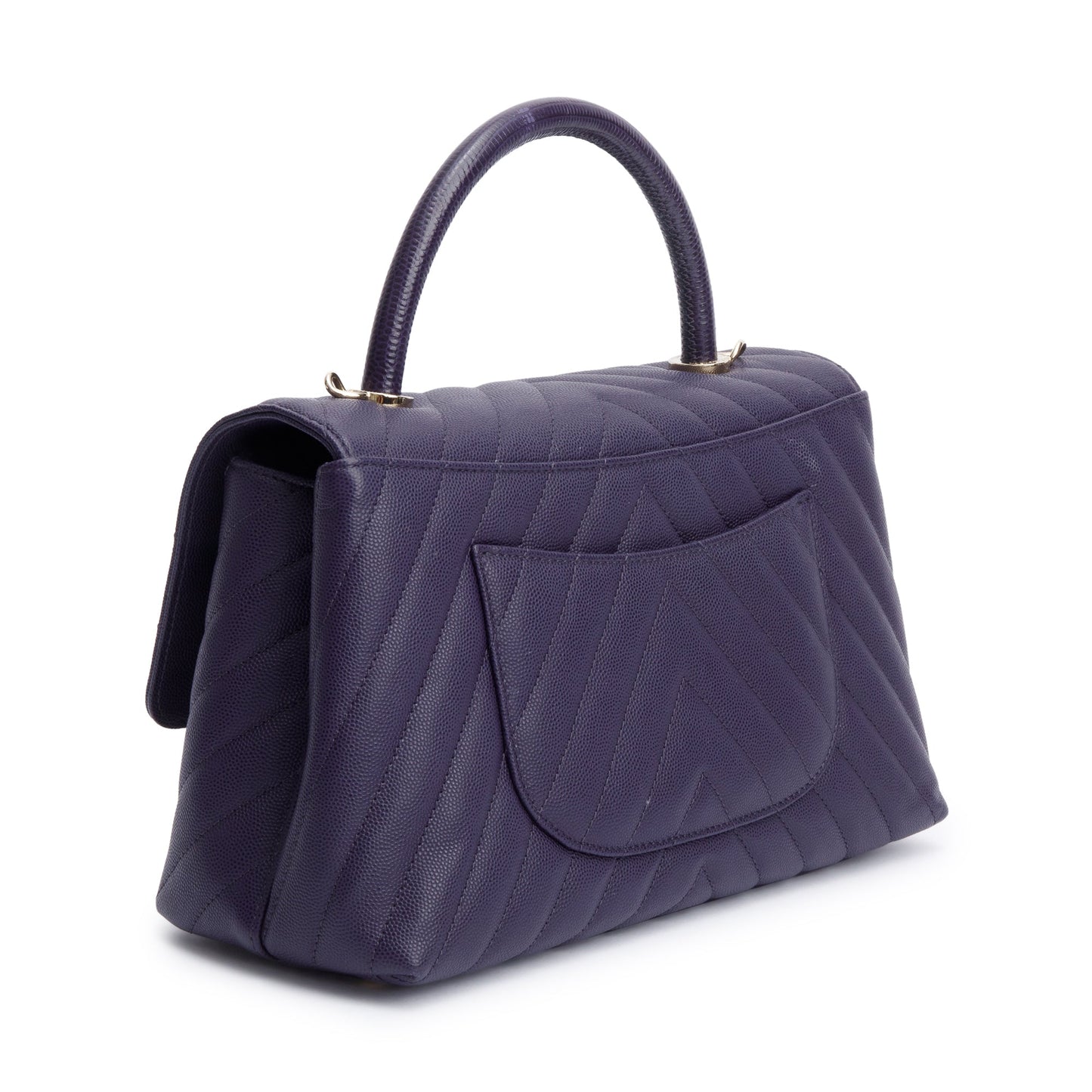 Chanel 202 Purple Chevron Quilted Caviar Leather Coco Top Handle Flap Bag