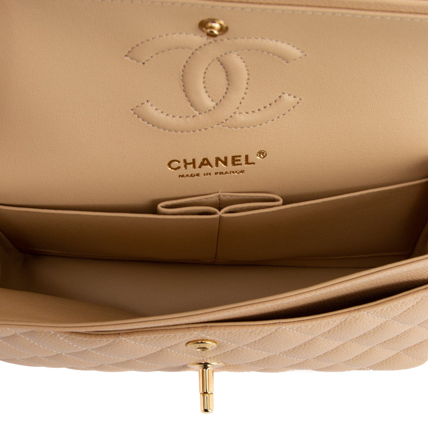 Chanel 2020 Beige Caviar Small Classic Double Flap Bag
