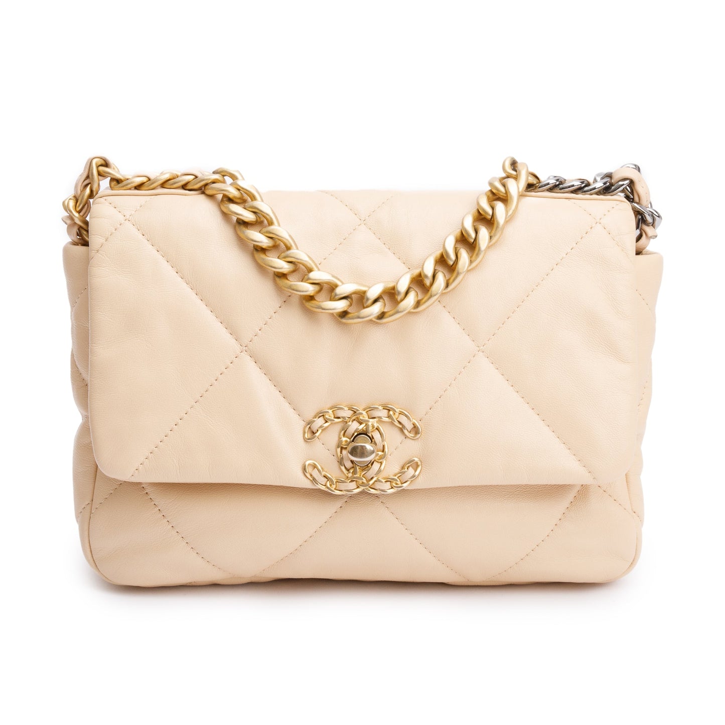 Chanel 2020 Beige Lambskin Leather Medium 19 Flap Bag