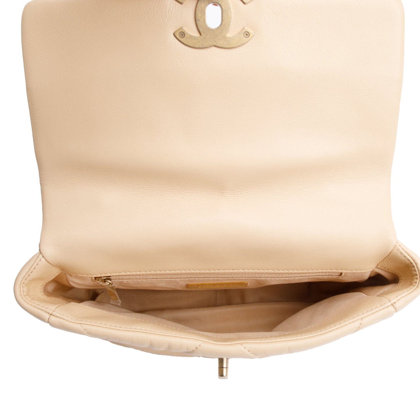 Chanel 2020 Beige Lambskin Leather Medium 19 Flap Bag