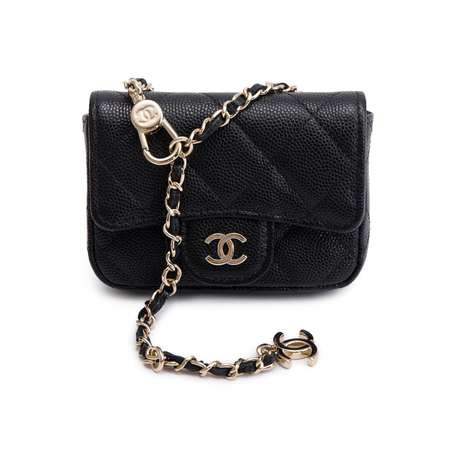 Chanel 2020 Black Quilted Caviar Leather Mini Chain Belt Bag