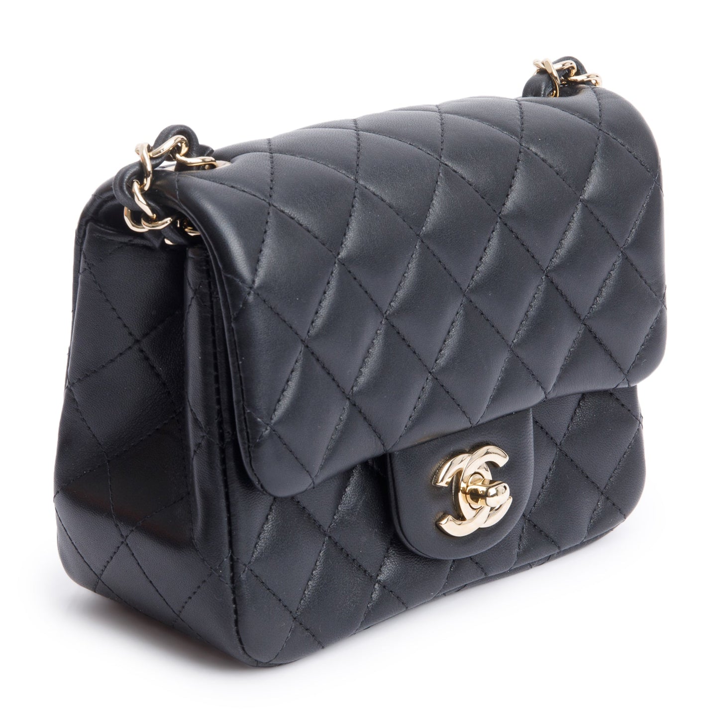 Chanel 2020 Black Quilted Lambskin Leather Classic Square Mini Flap Bag