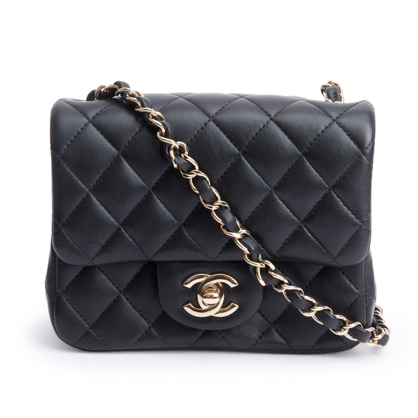 Chanel 2020 Black Quilted Lambskin Leather Classic Square Mini Flap Bag