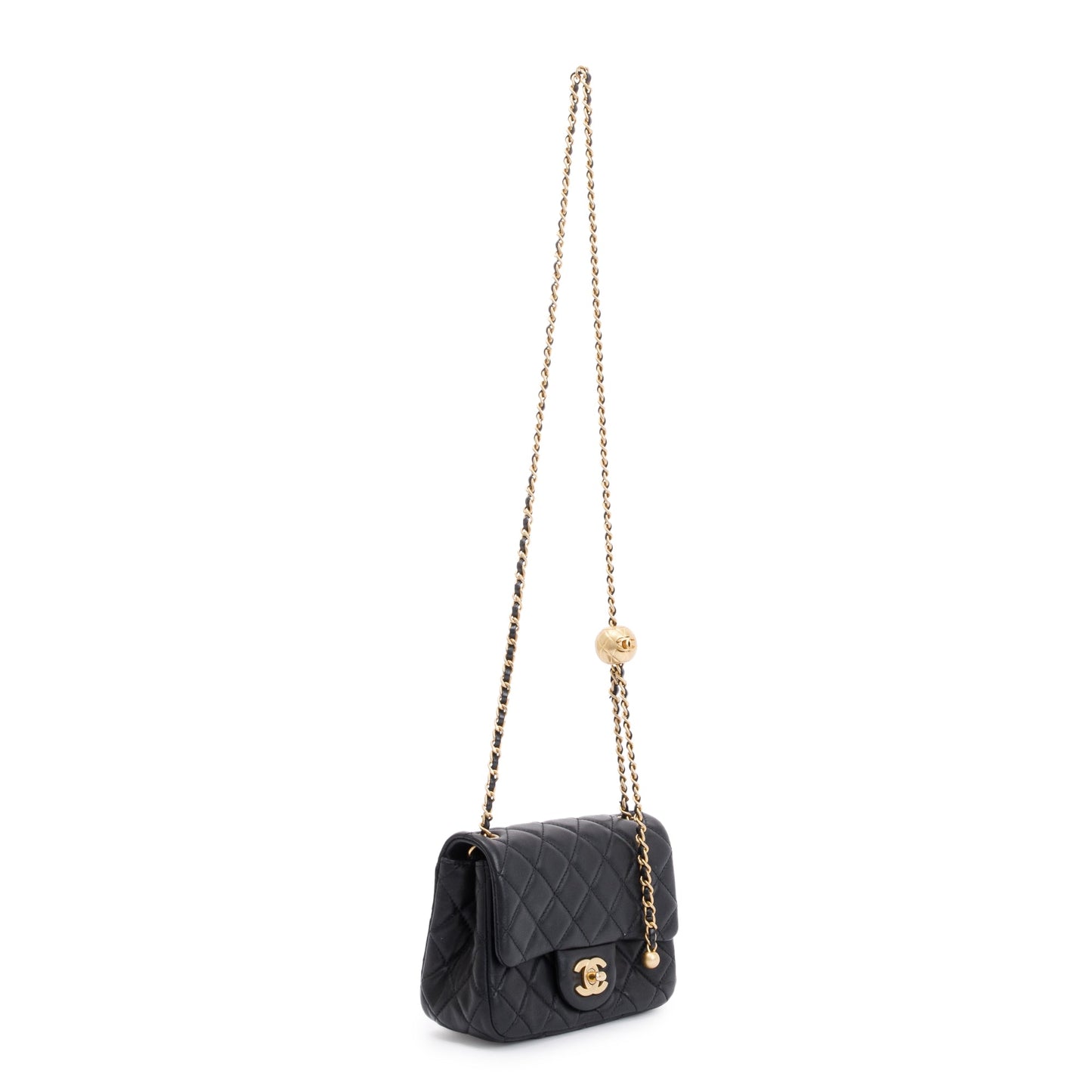 Chanel 2020 Black Quilted Lambskin Pearl Crush Square Mini Flap Bag