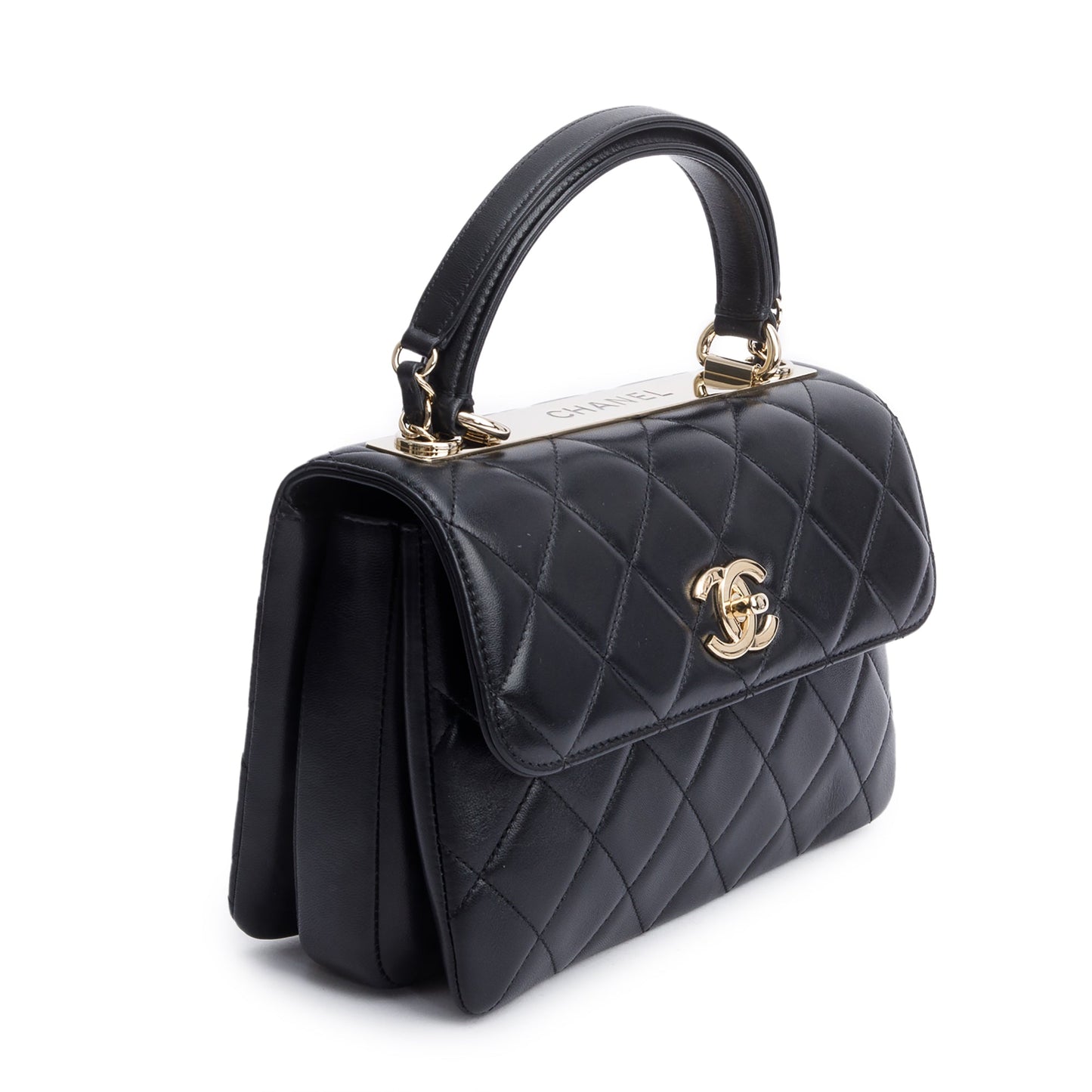 Chanel 2020 Black Quilted Lambskin Trendy CC Small Top Handle Flap Bag
