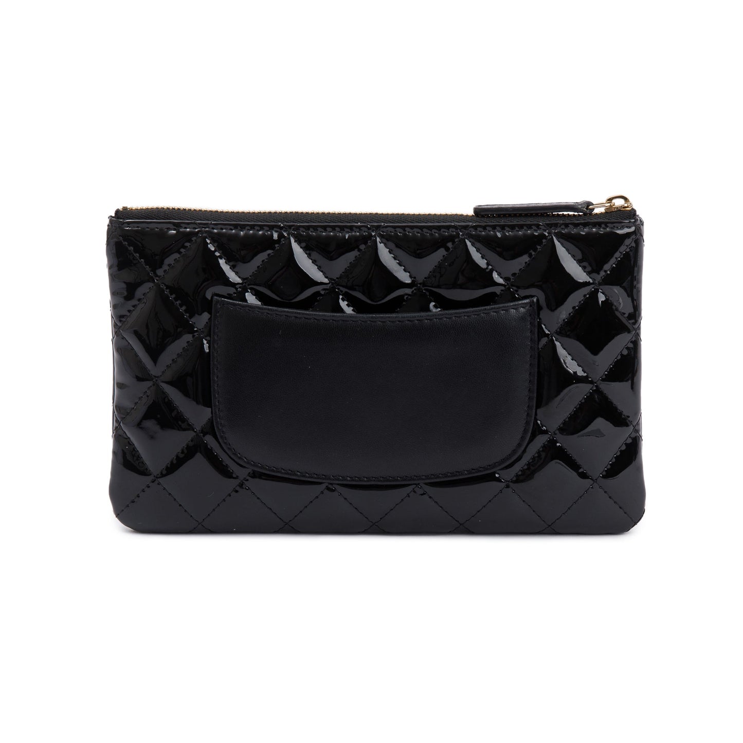 Chanel 2020 Black Quilted Patent Leather Classic Pouch