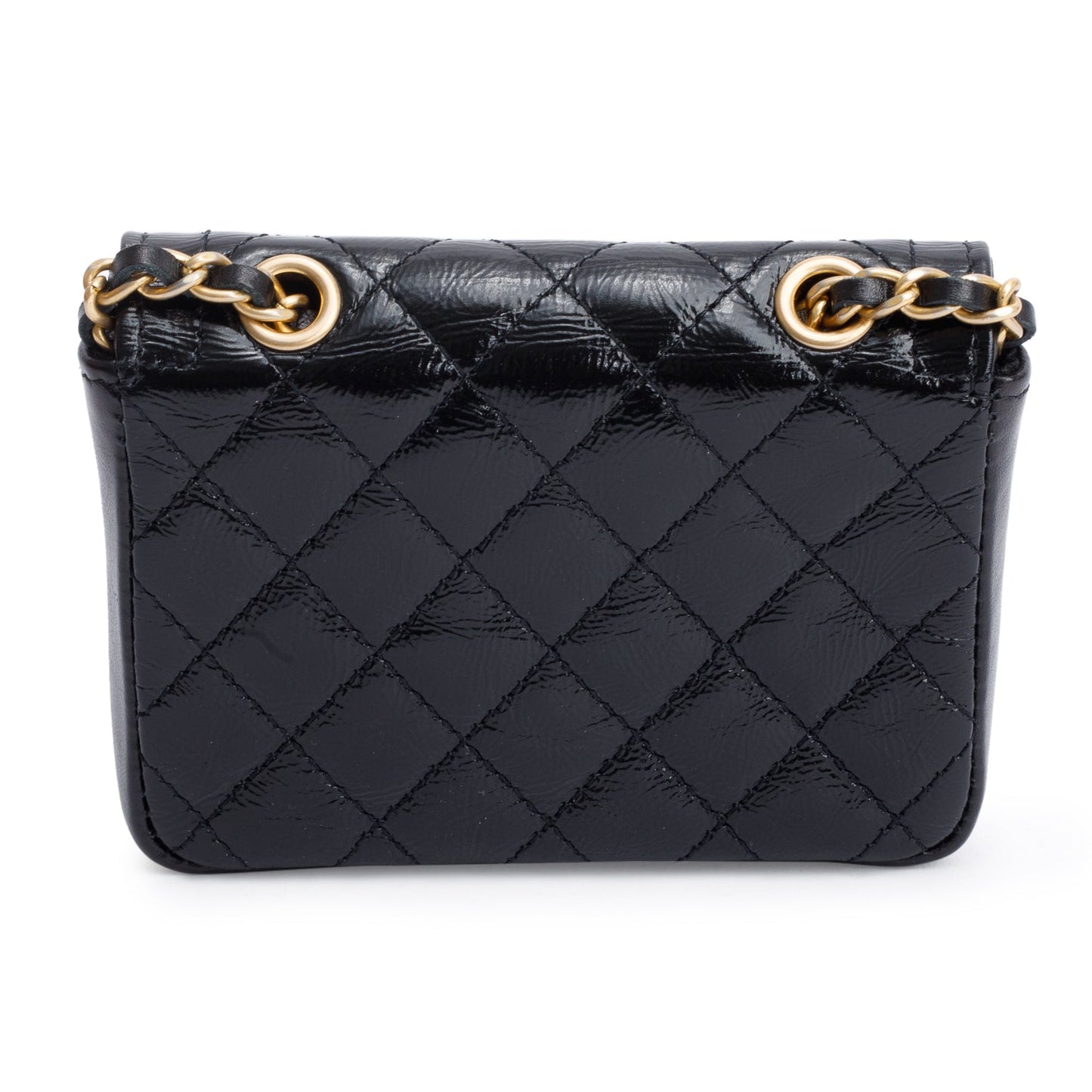 Chanel 2020 Black Quilted Shiny Aged Calfskin Leather Mini Chain Belt Bag