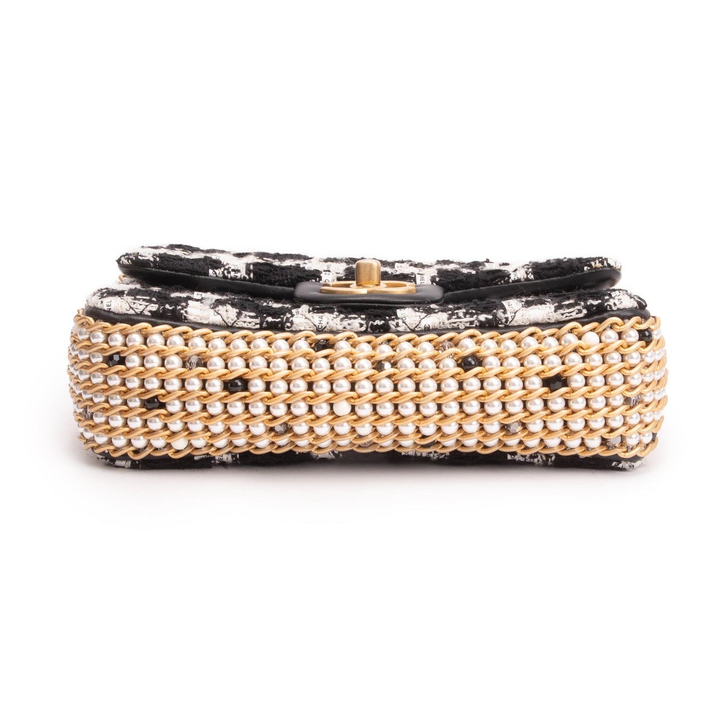 Chanel 2020 Black/White Tweed River Of Pearls Flap Bag