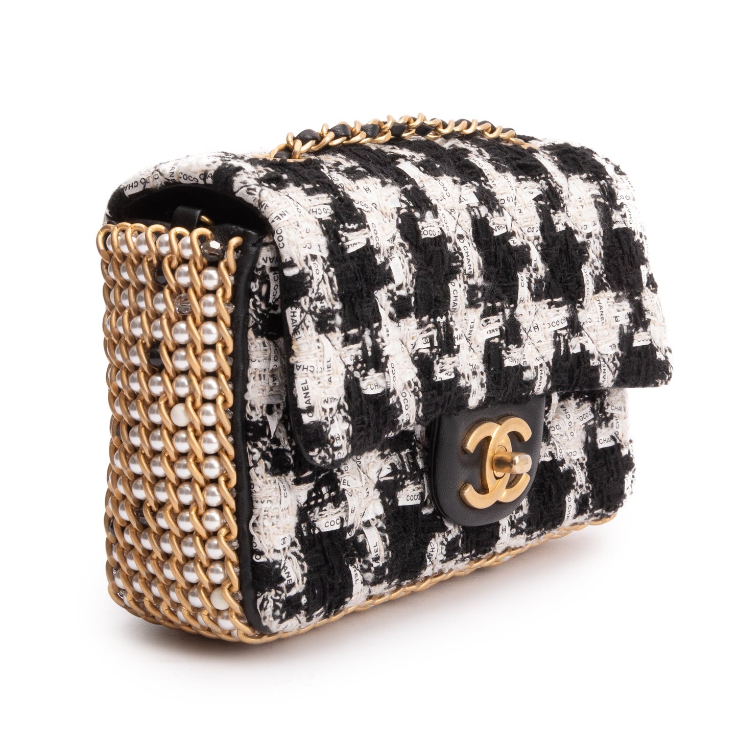 Chanel 2020 Black/White Tweed River Of Pearls Flap Bag