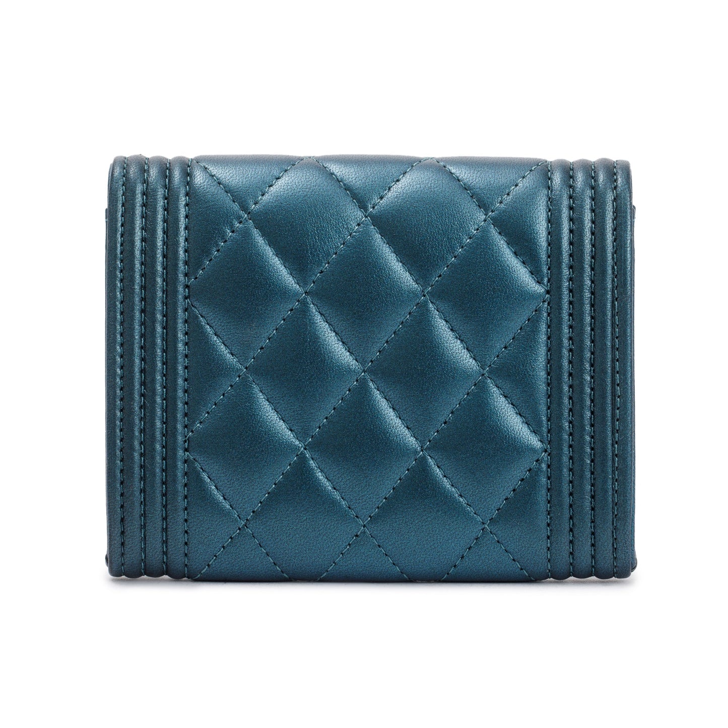 Chanel 2020 Blue Metallic Lambskin Boy Flap Card Holder