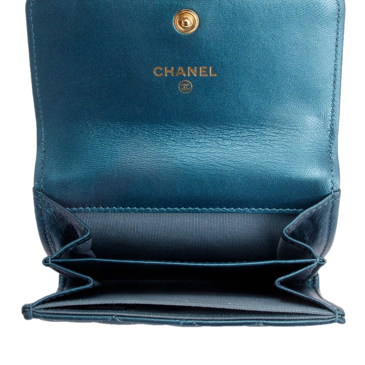 Chanel 2020 Blue Metallic Lambskin Boy Flap Card Holder
