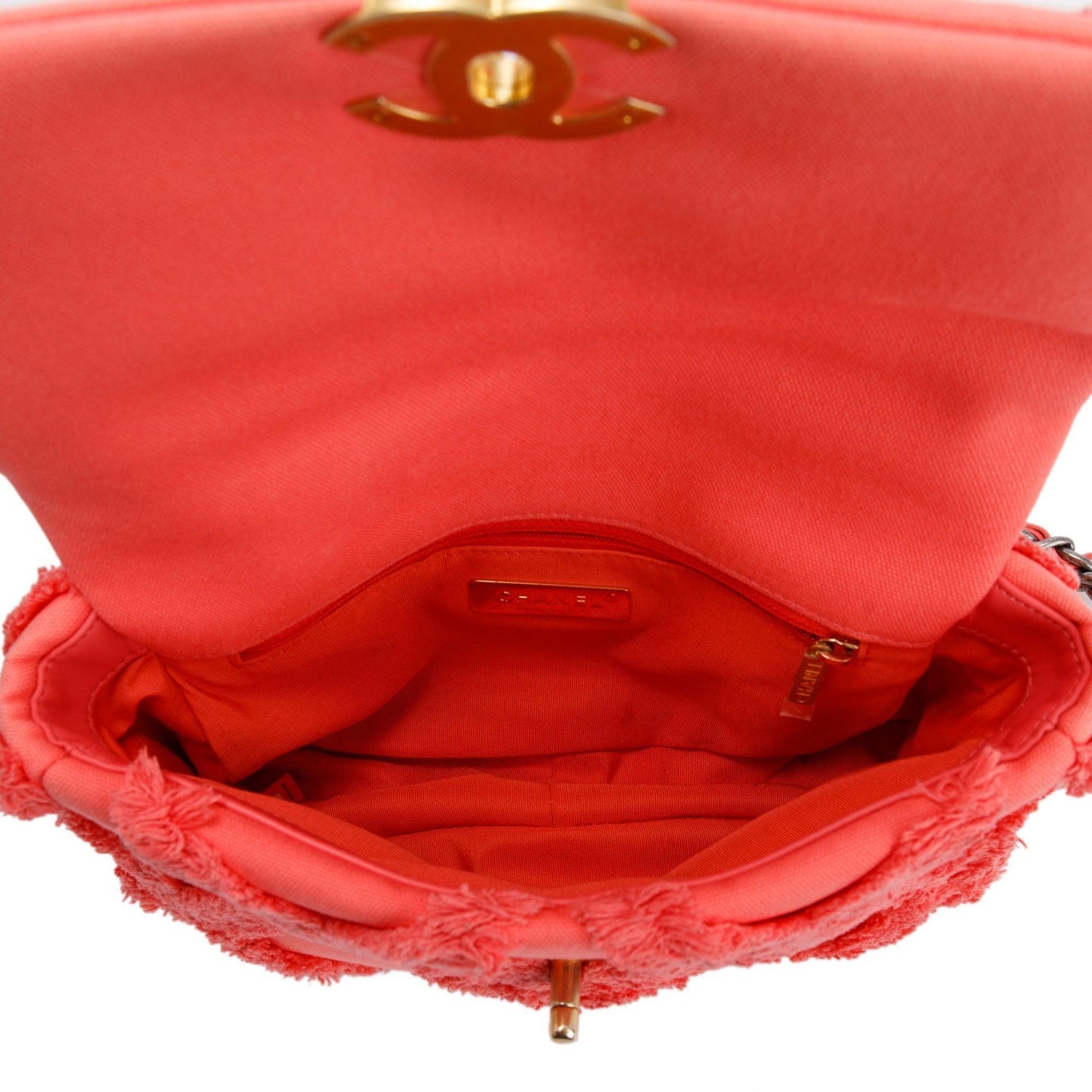 Chanel 2020 Coral Quilted Cotton Canvas Medium 19 Flap Bag