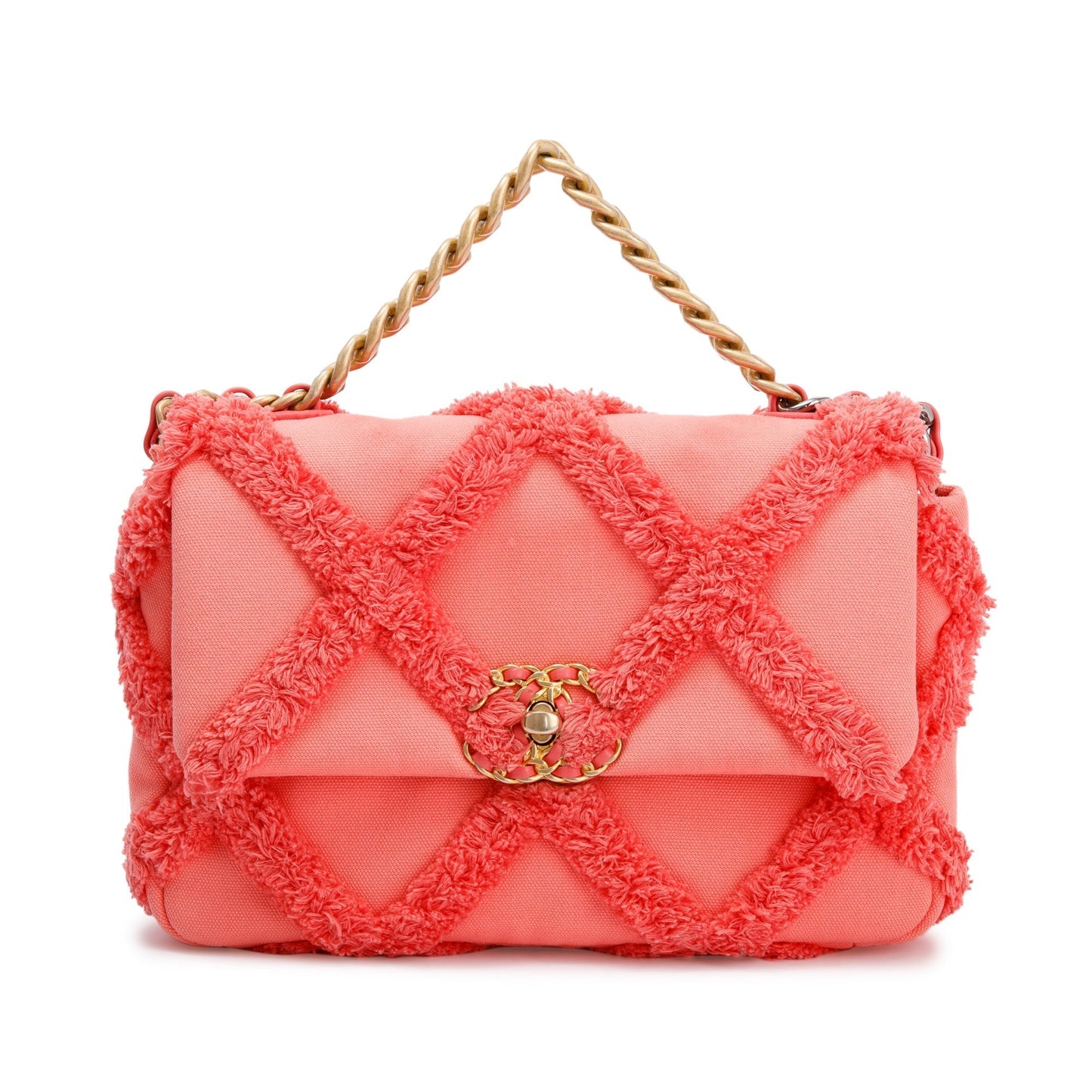 Chanel 2020 Coral Quilted Cotton Canvas Medium 19 Flap Bag
