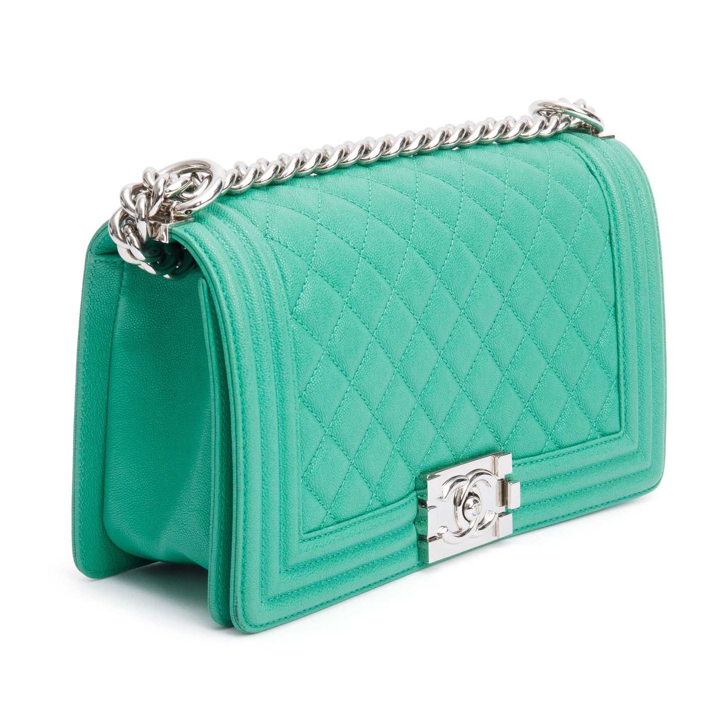 Chanel 2020 Green Quilted Caviar Leather Medium Boy Bag