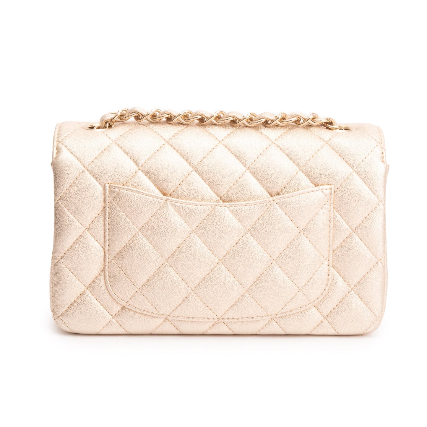 Chanel 2020 Metallic Gold Quilted CalfskinLeather Classic Mini Rectangular Flap Bag