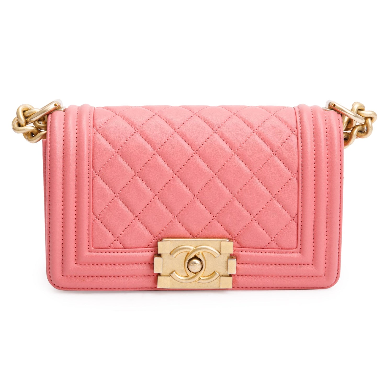Chanel 2020 Pink Lambskin Leather Small Boy Bag