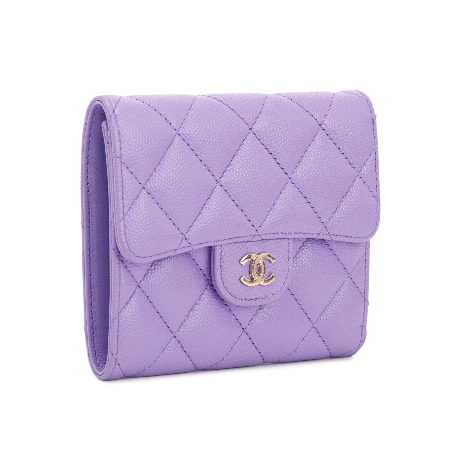 Chanel 2020 Purple Caviar Compact Wallet