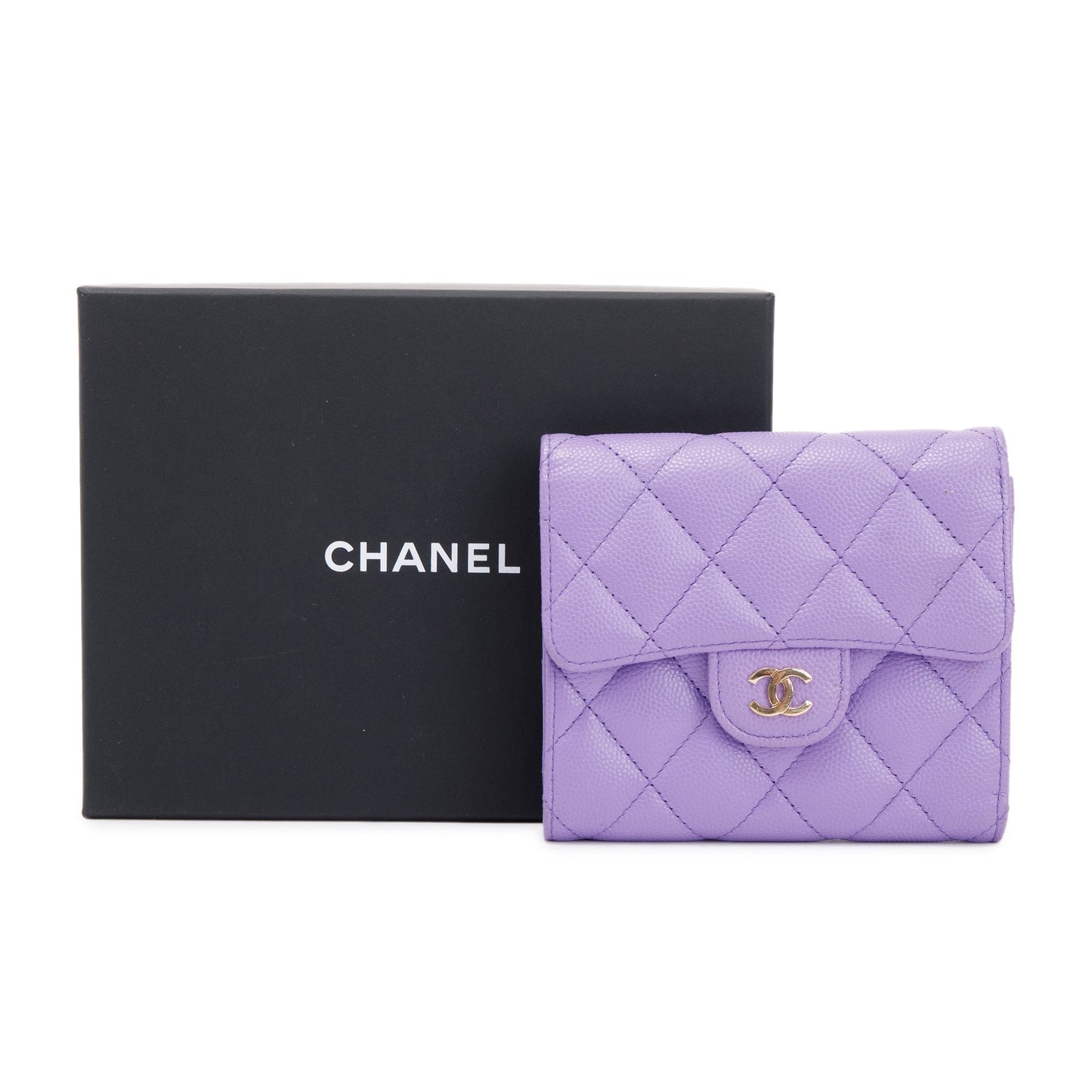 Chanel 2020 Purple Caviar Compact Wallet