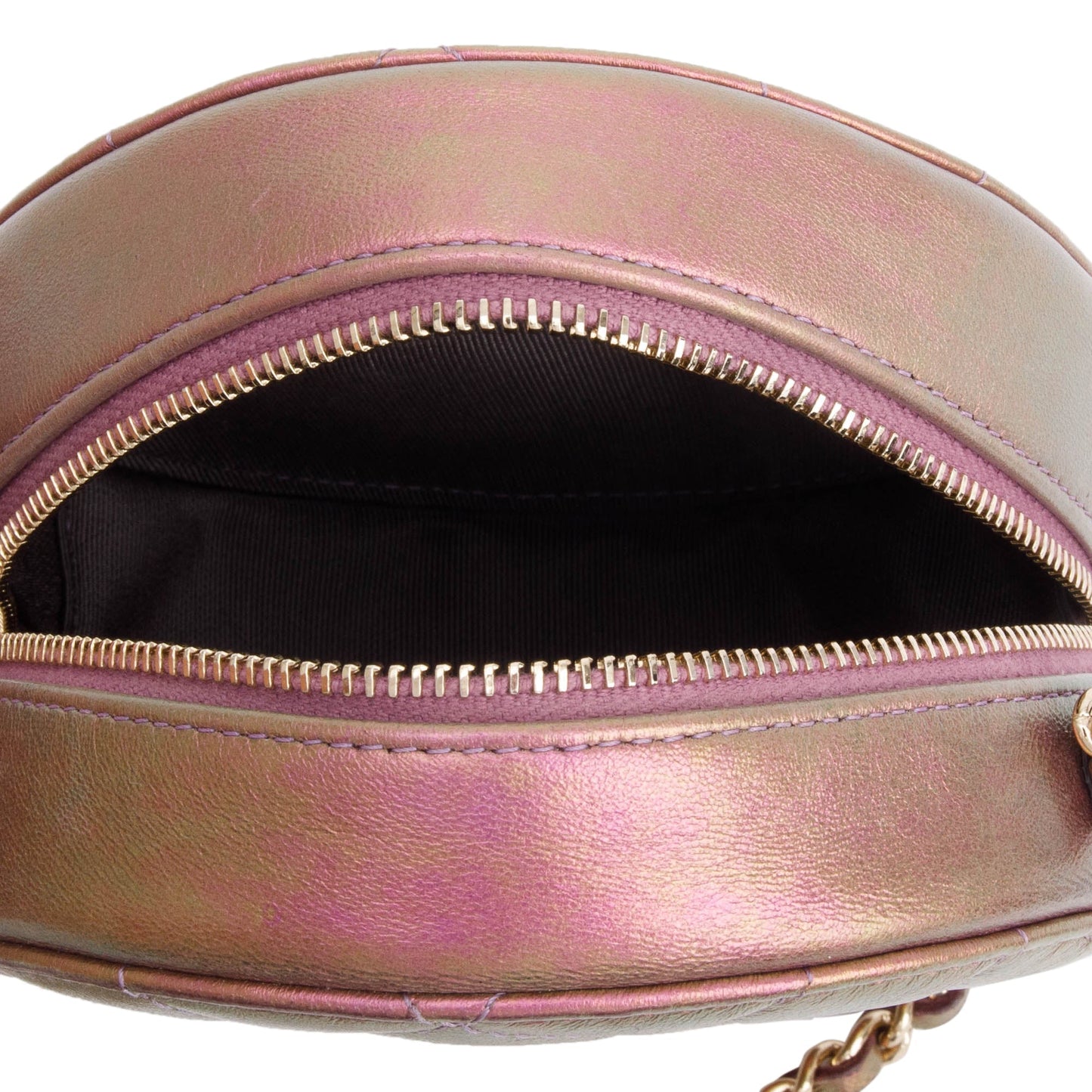 Chanel 2020 Purple Iridescent Calfskin Leather Round CC Chain Crossbody Bag