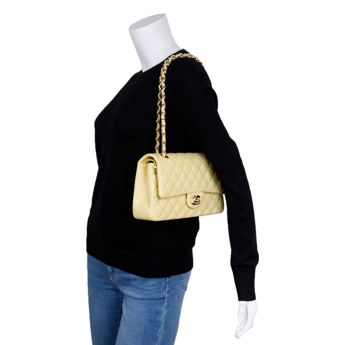 Chanel 2020 Yellow Caviar Classic Medium Double Flap Bag