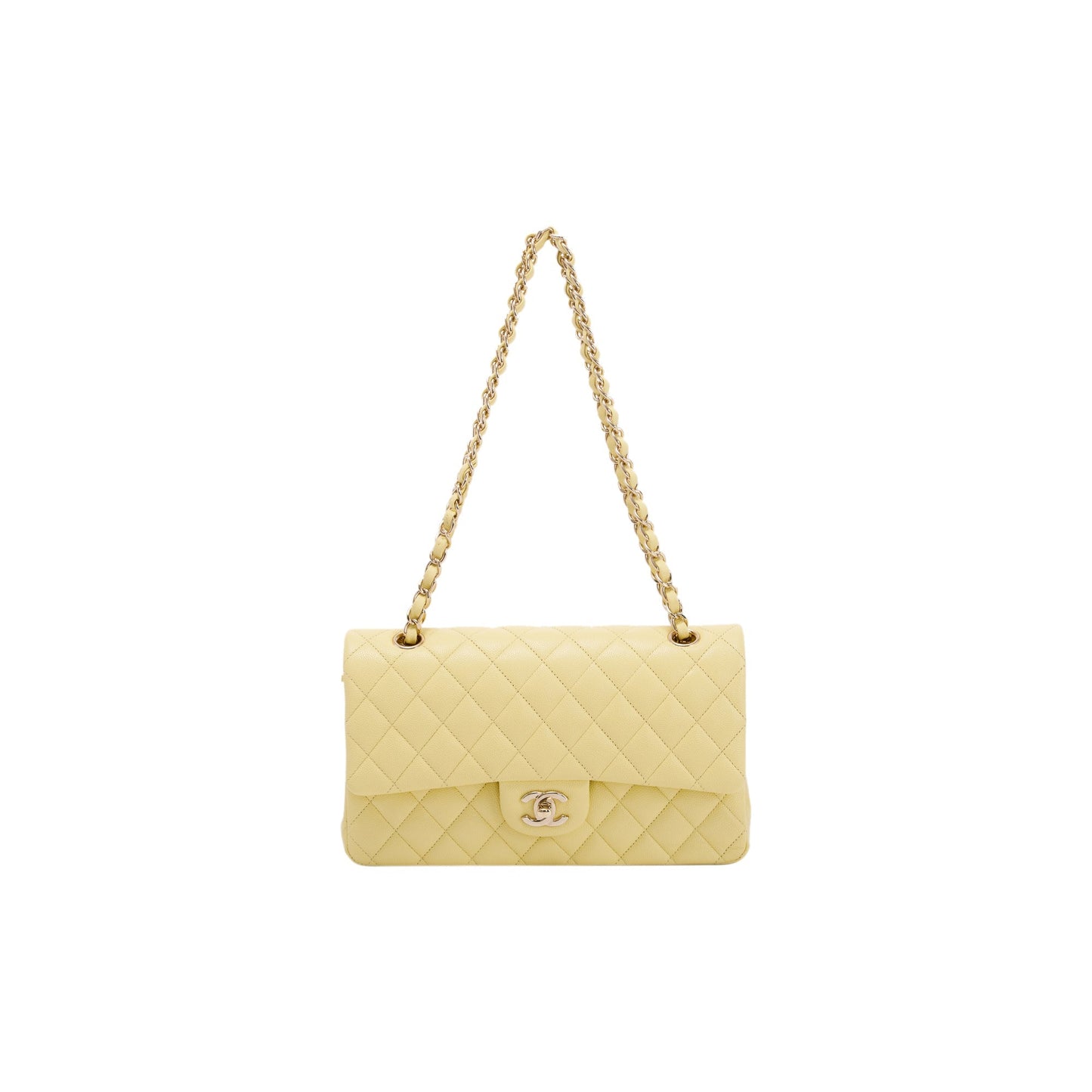 Chanel 2020 Yellow Caviar Classic Medium Double Flap Bag