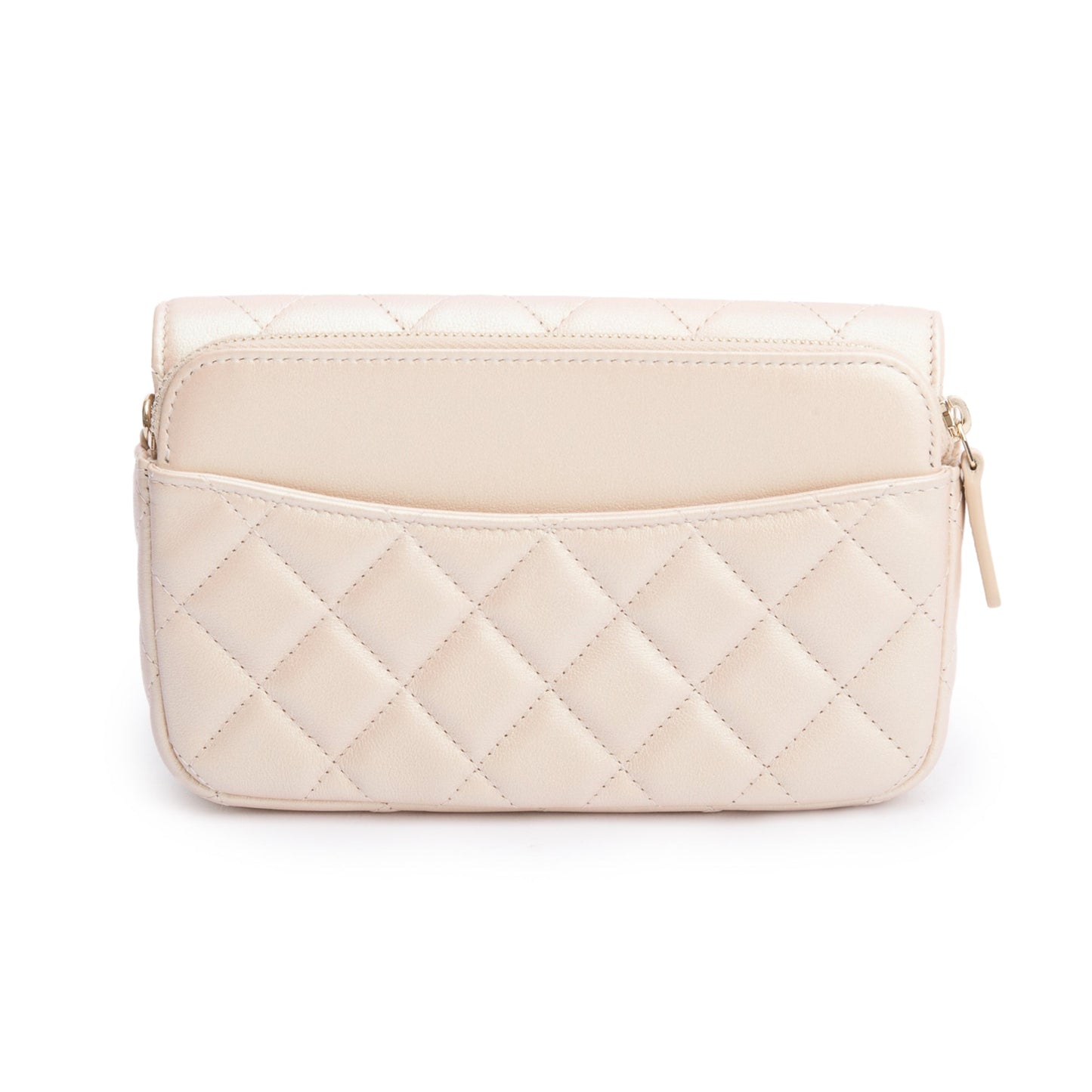 Chanel 2021 Beige Iridescent Quilted Calfskin Leather Classic Flap Phone Holder on Chain
