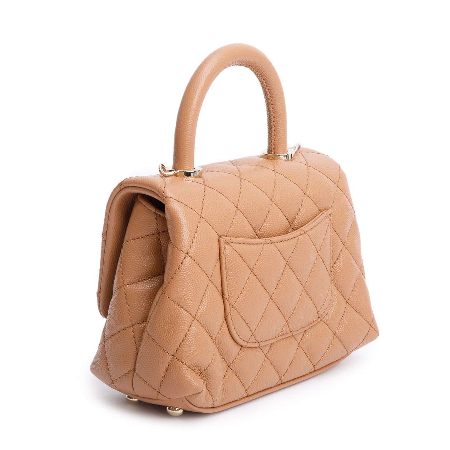 Chanel 2021 Beige Quilted Caviar Leather Mini Coco Top Handle Flap Bag