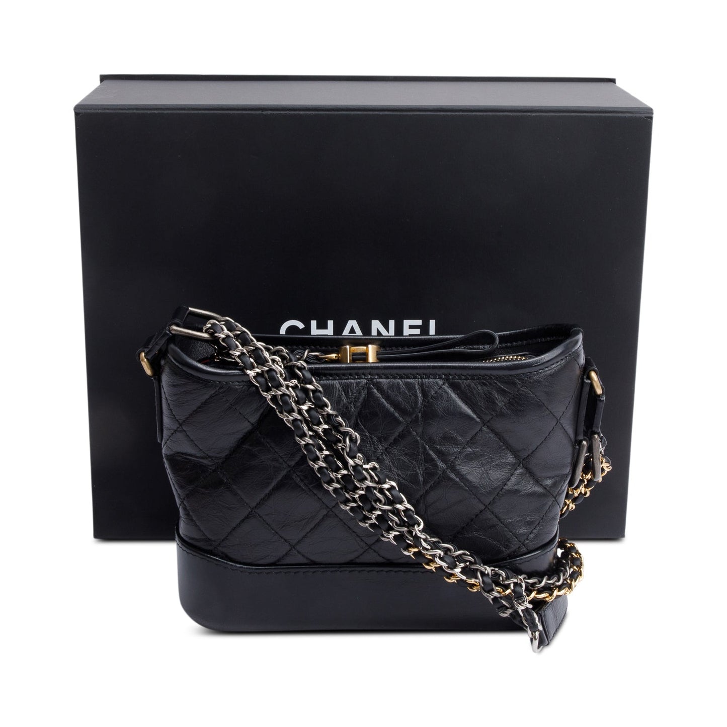 Chanel 2021 Black Aged Calfskin Leather Small Gabrielle Hobo