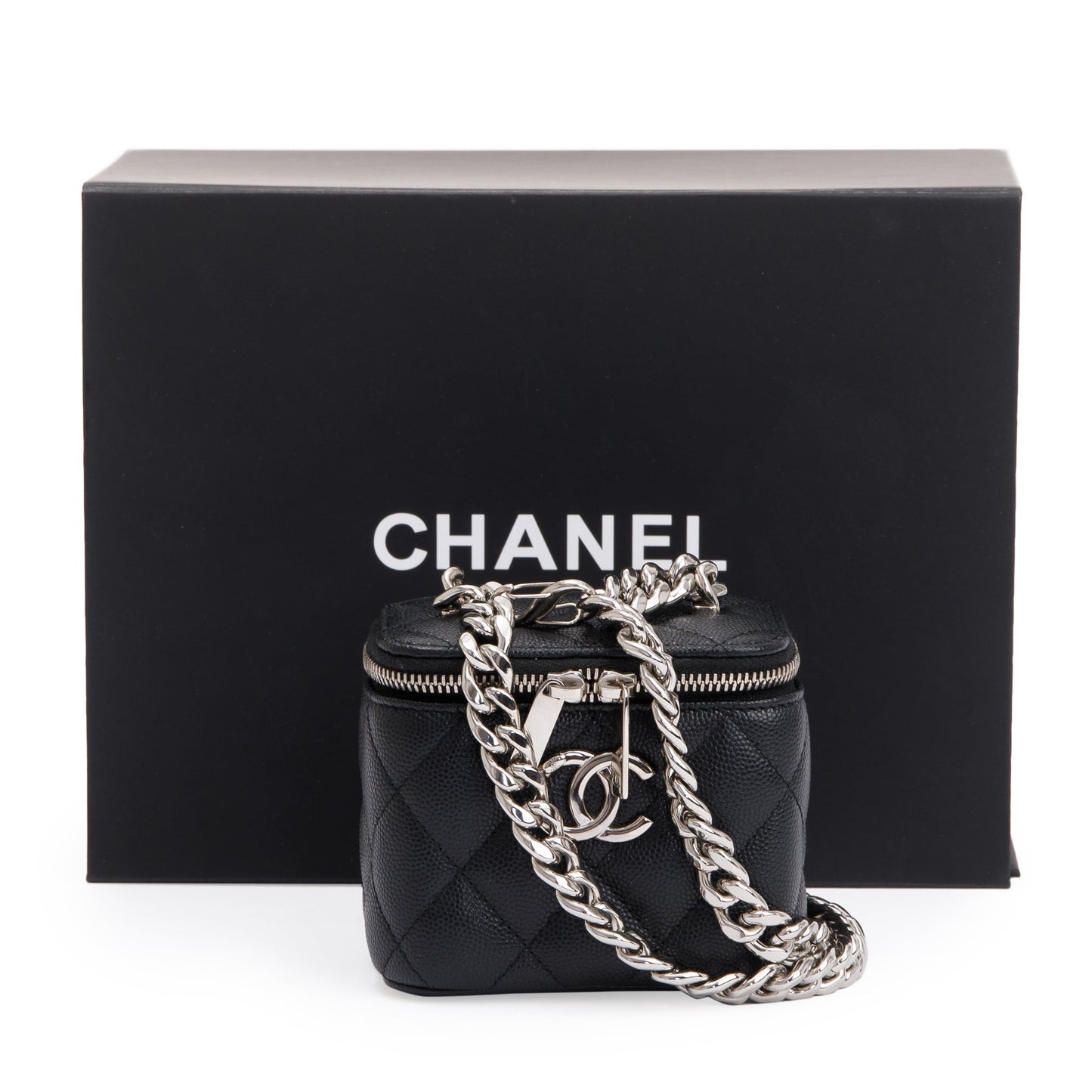 Chanel 2021 Black Caviar Leather Mini Coco Vanity Case