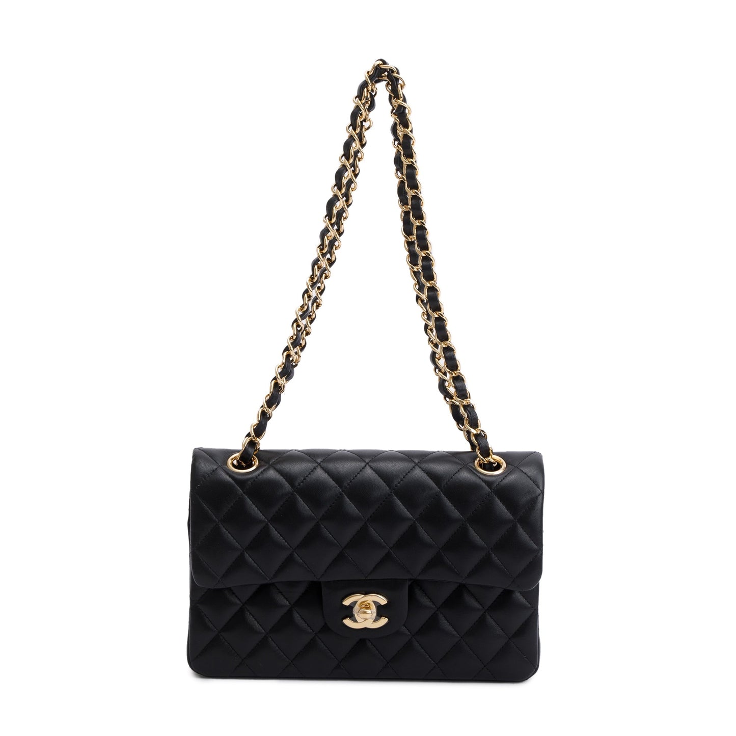 Chanel 2021 Black Lambskin Classic Small Double Flap Bag