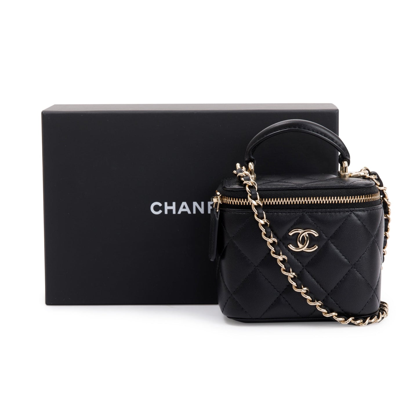 Chanel 2021 Black Lambskin Leather Mini Vanity Case
