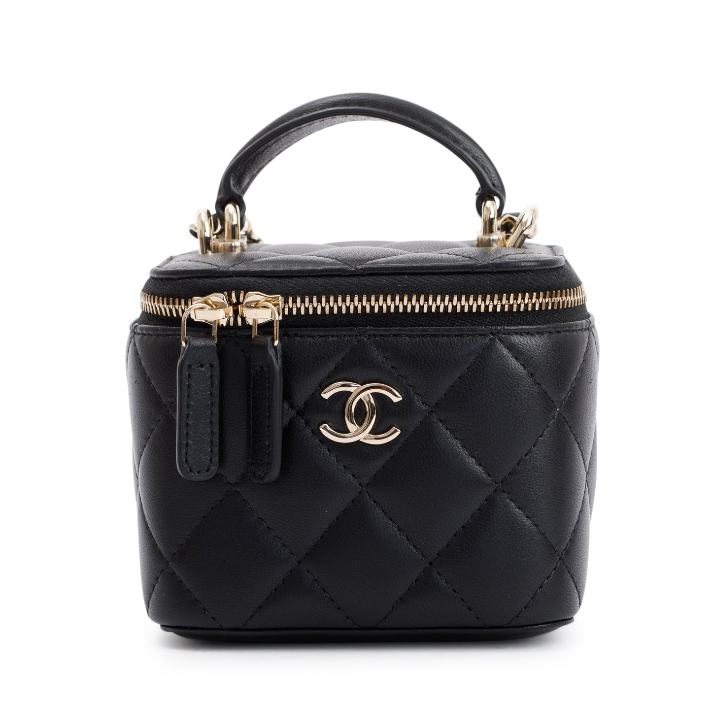 Chanel 2021 Black Lambskin Leather Mini Vanity Case