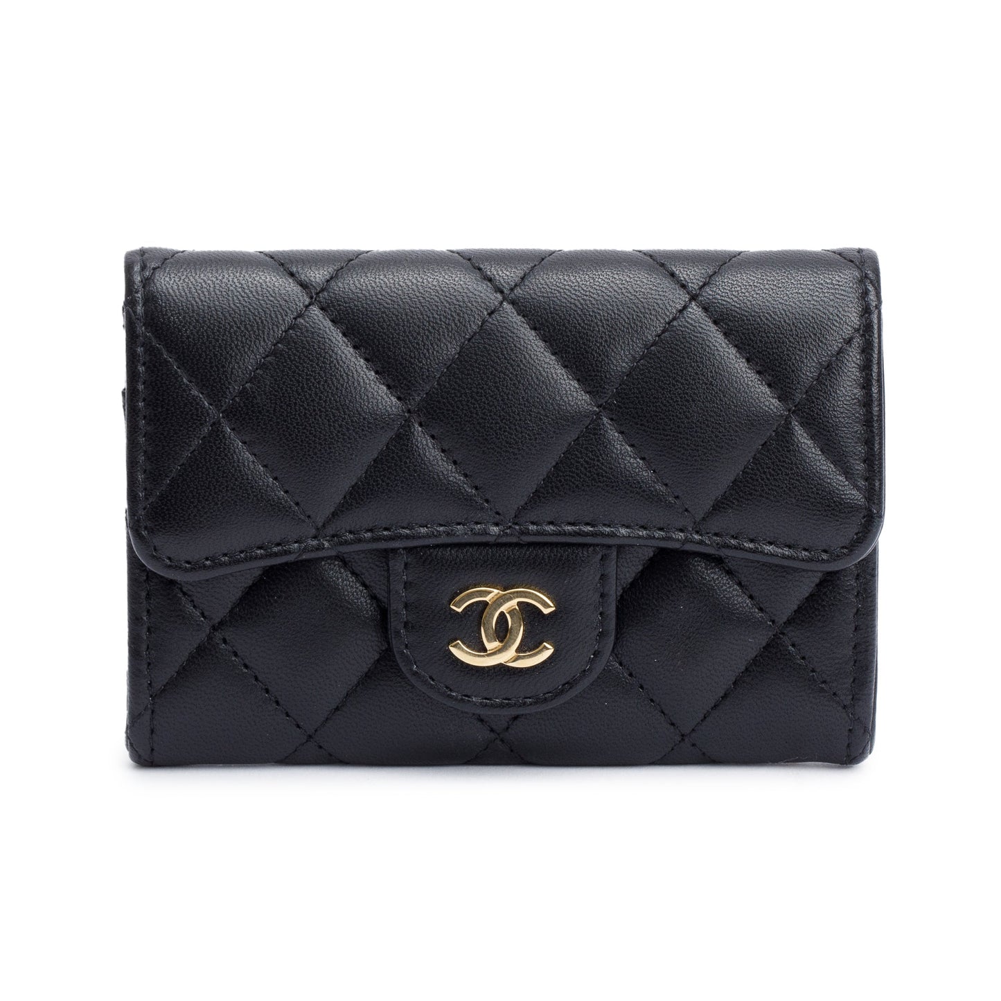 Chanel 2021 Black Quilted Lambskin Leather Classic Flap Card Holder