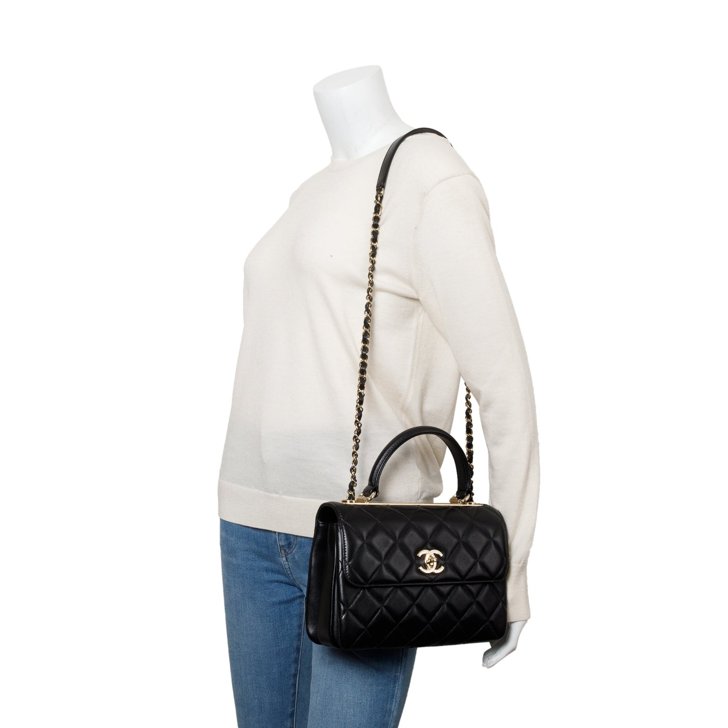 Chanel 2021 Black Quilted Lambskin Trendy CC Small Top Handle Flap Bag